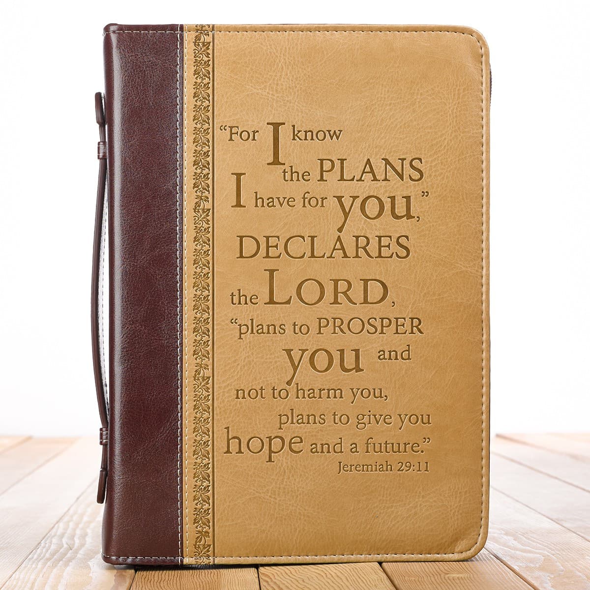 I Know the Plans Two-tone Brown Faux Leather Classic Extra Large Bible Case - Jeremiah 29:11, picture 5
