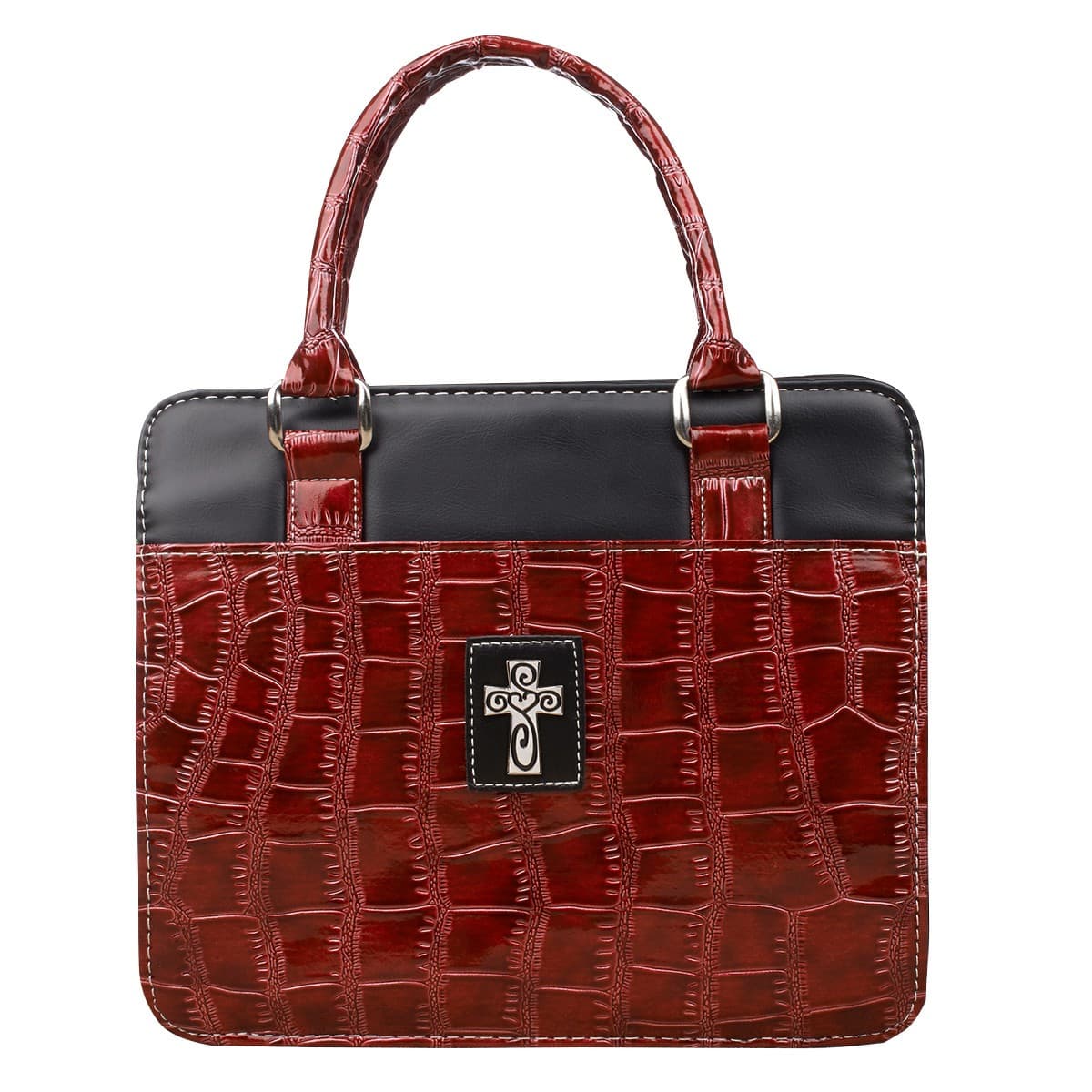 Burgundy Crocodile Embossed Purse-style Fashion Large Bible Case