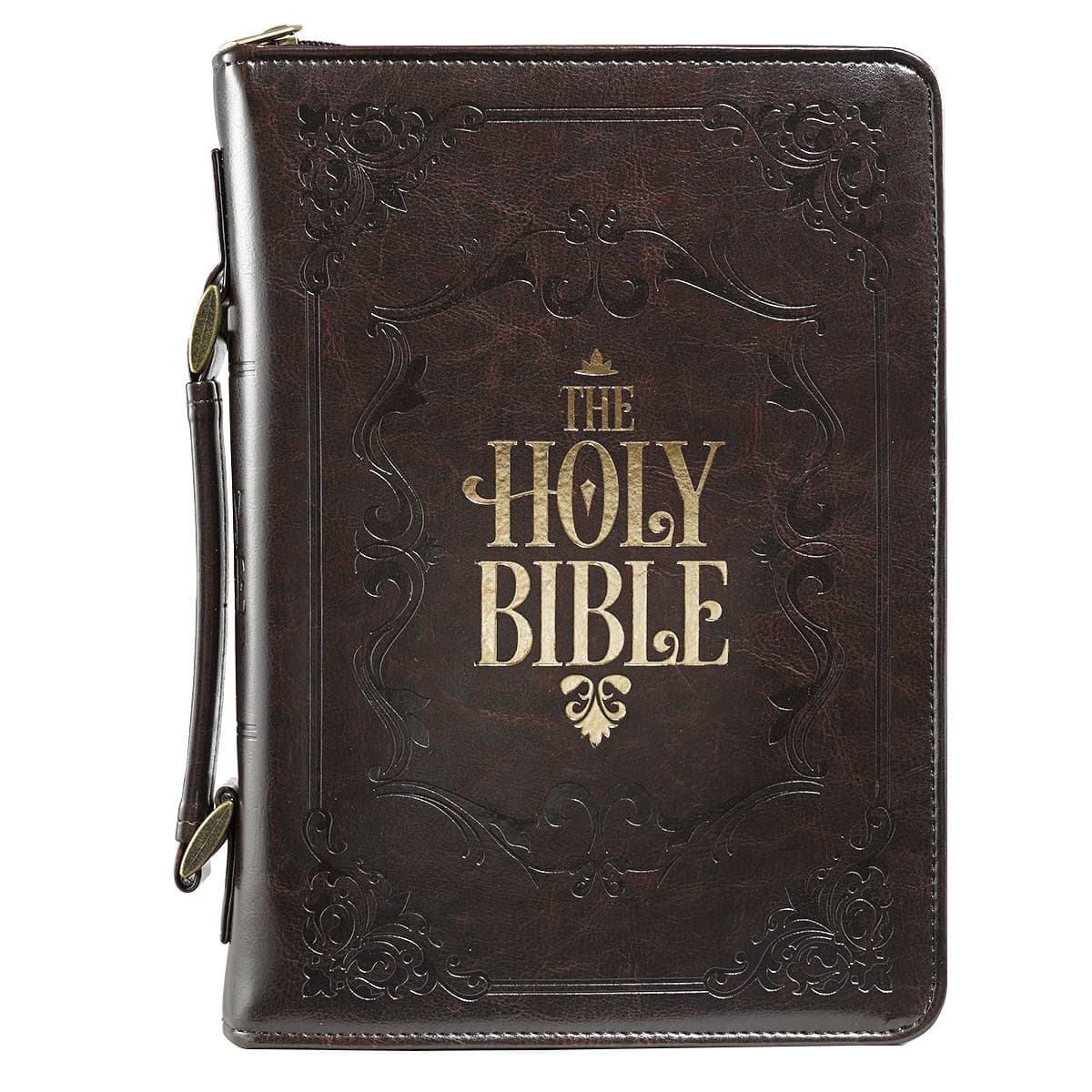 The Holy Bible Dark Brown Faux Leather Classic Large Bible Case