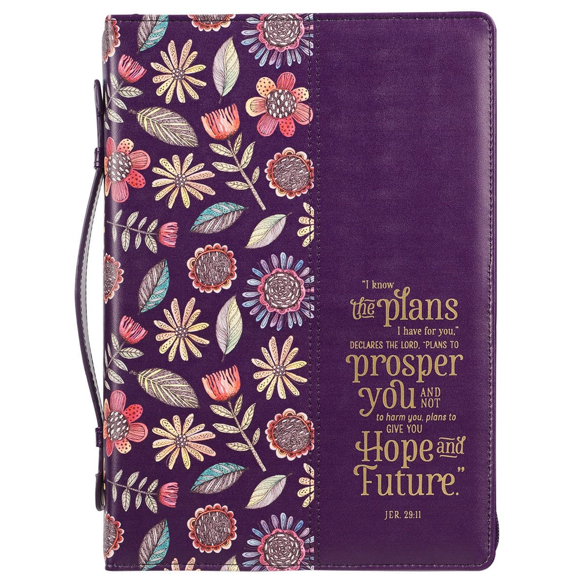 I Know the Plans Purple Floral Faux Leather Large Bible Case - Jeremiah 29:11