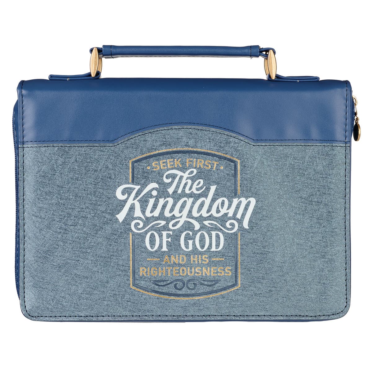 The Kingdom of God Two-tone Blue Faux Leather Large Bible Case - Matthew 6:33