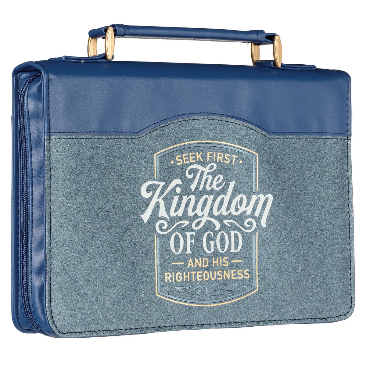 The Kingdom of God Two-tone Blue Faux Leather Large Bible Case - Matthew 6:33, picture 3