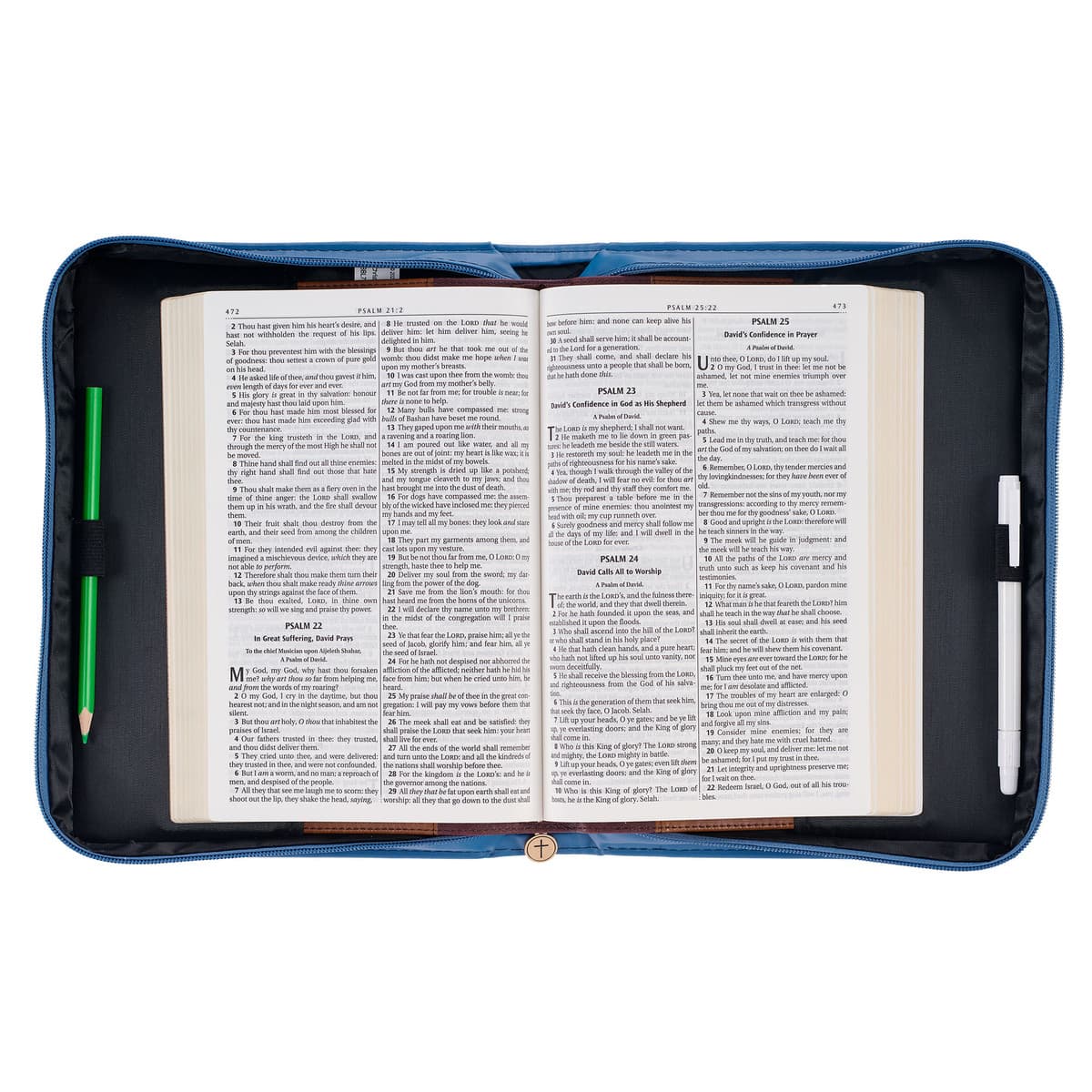 The Kingdom of God Two-tone Blue Faux Leather Large Bible Case - Matthew 6:33, picture 5