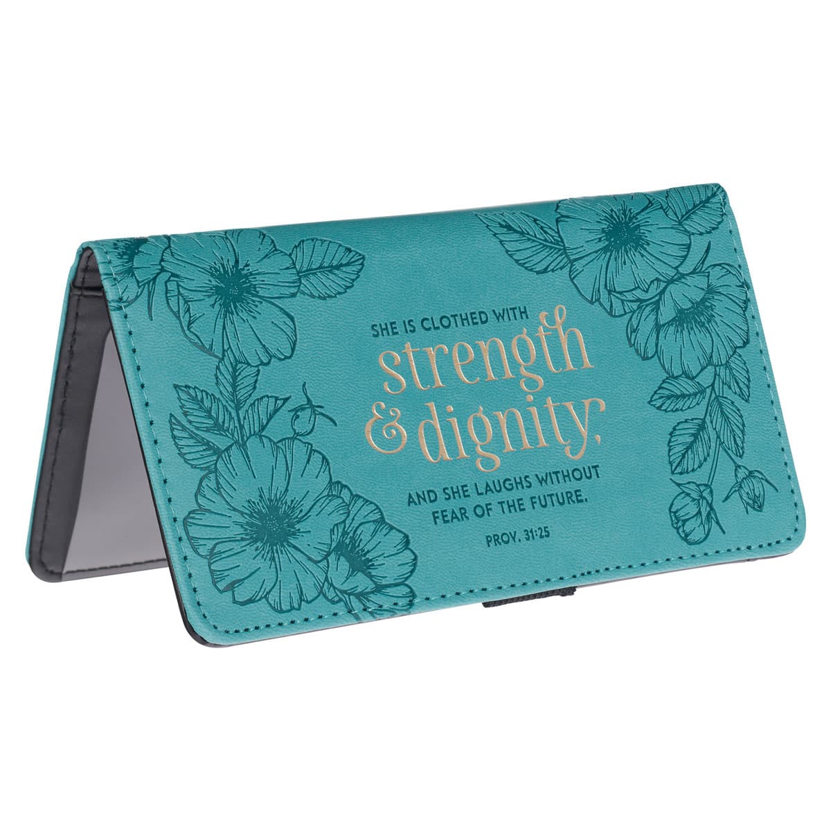 Strength & Dignity Teal Faux Leather Checkbook Cover -Proverbs 31:25, picture 4