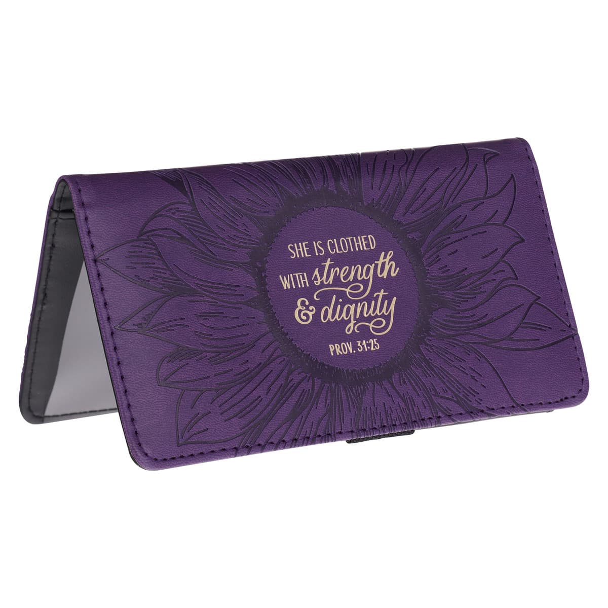 Strength and Dignity Purple Faux Leather Checkbook Cover - Proverbs 31:25, picture 4