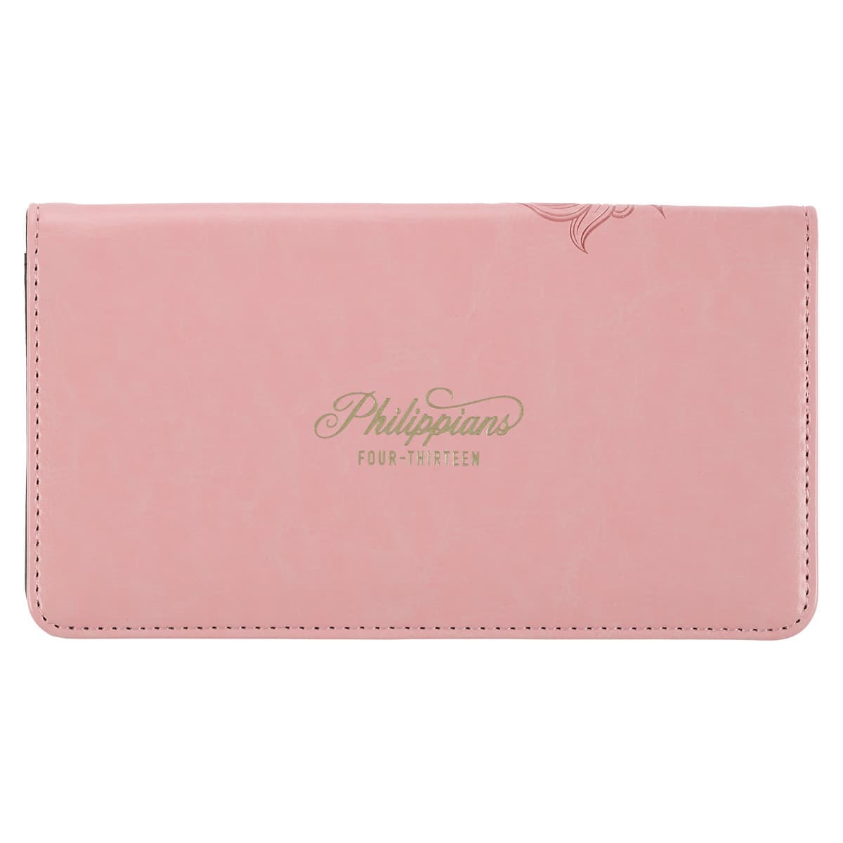 Through Christ Fluted Iris Pink Faux Leather Checkbook Wallet - Philippians 4:13, picture 2