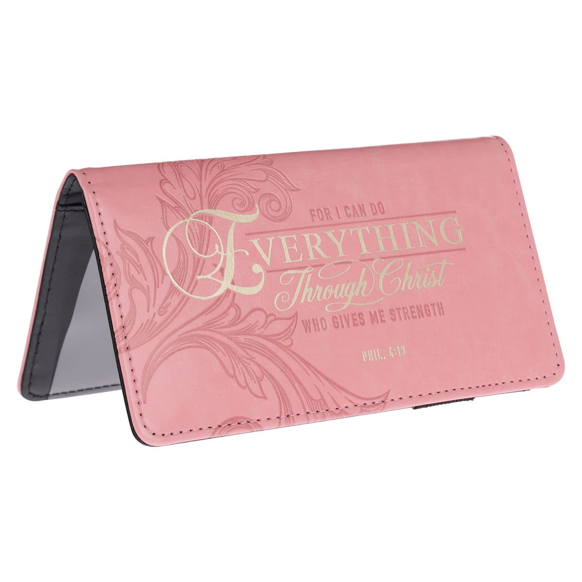 Through Christ Fluted Iris Pink Faux Leather Checkbook Wallet - Philippians 4:13, picture 3