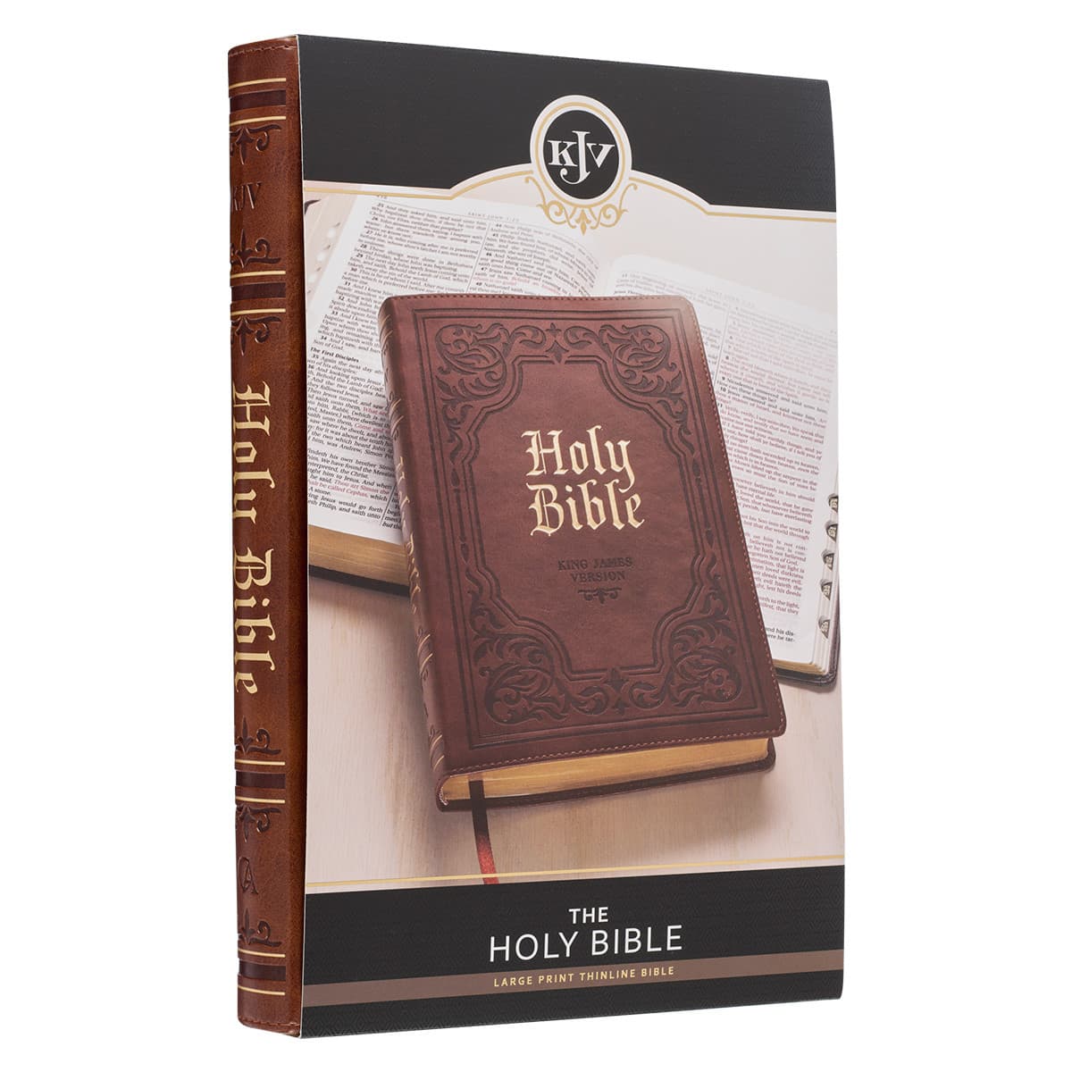 Antiqued Brown Faux Leather Large Print Thinline King James Version Bible with Thumb Index, picture 10