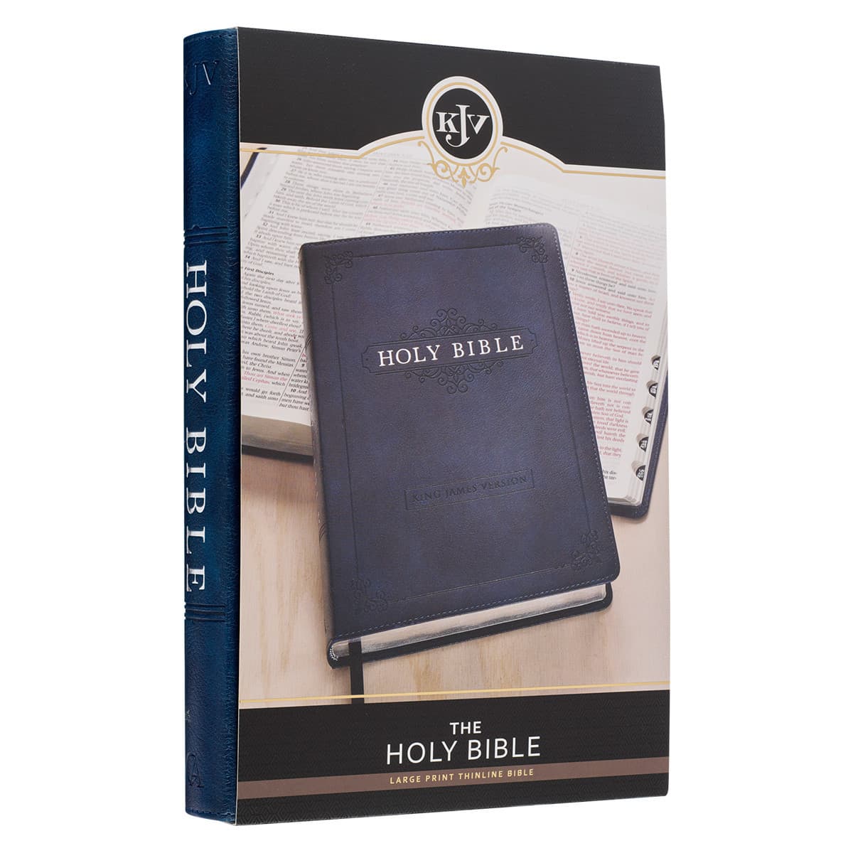 Blue Faux Leather Large Print Thinline King James Version Bible with Thumb Index, picture 10