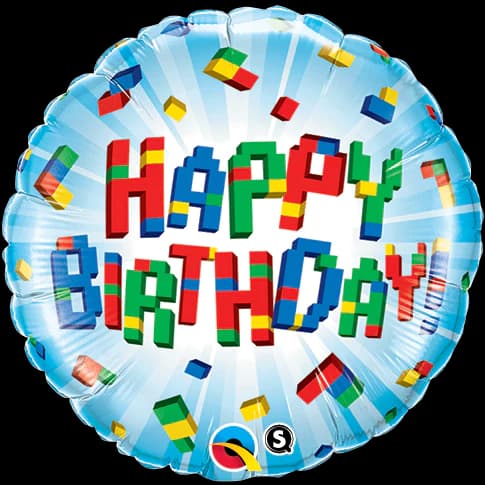 HAPPY BIRTHDAY ROUND FOIL EXPLODING BLOCKS 18" HELIUM BALLOON
