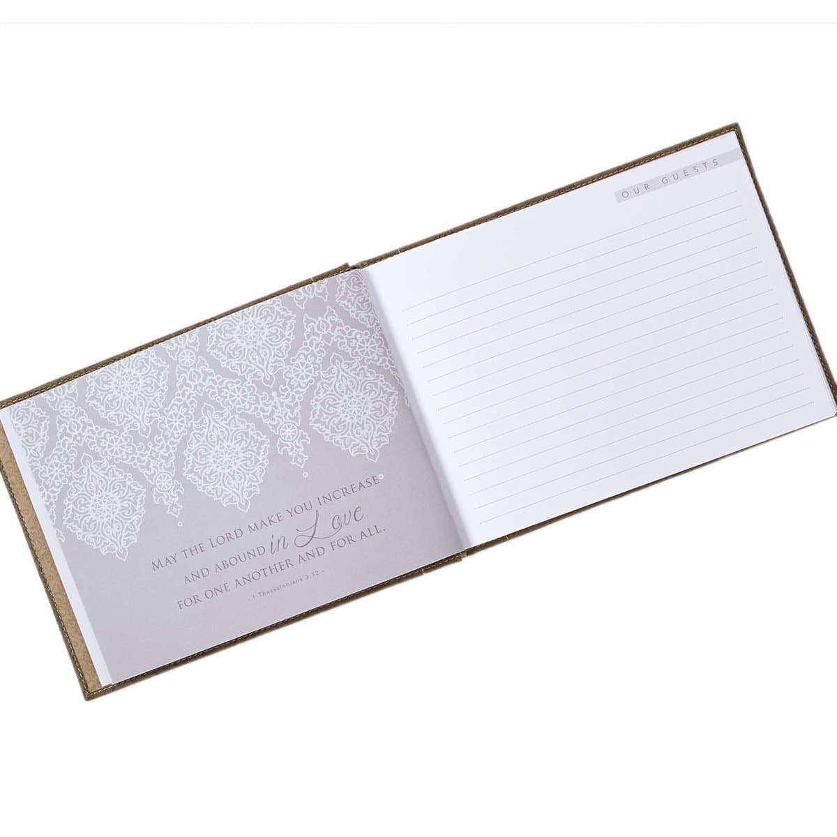Our Wedding Antique Gold Silken Padded Hardcover w/Inspirational Quotes Scripture Guest Book, picture 5