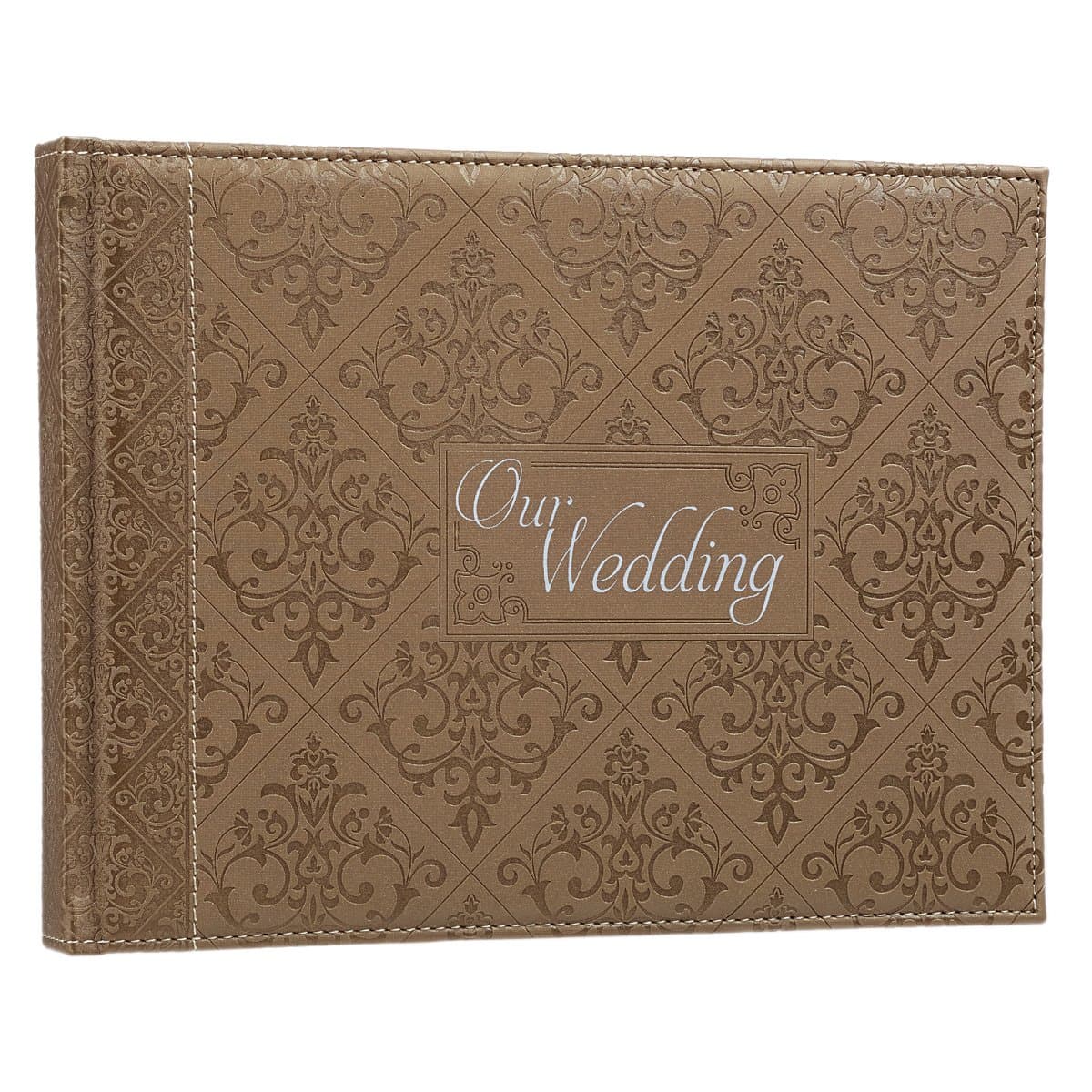Our Wedding Antique Gold Silken Padded Hardcover w/Inspirational Quotes Scripture Guest Book