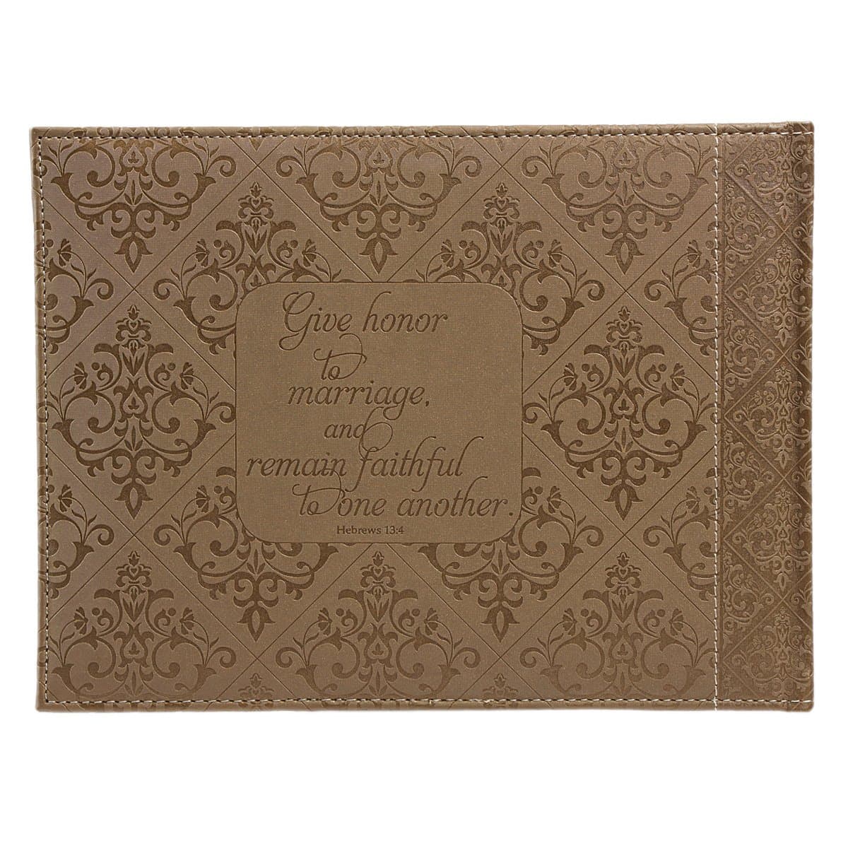 Our Wedding Antique Gold Silken Padded Hardcover w/Inspirational Quotes Scripture Guest Book, picture 2