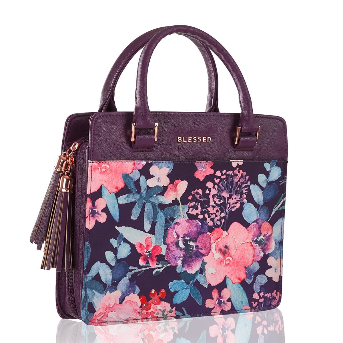 Blessed Purple Floral Faux Leather Purse-style Bible Case - Large, picture 4