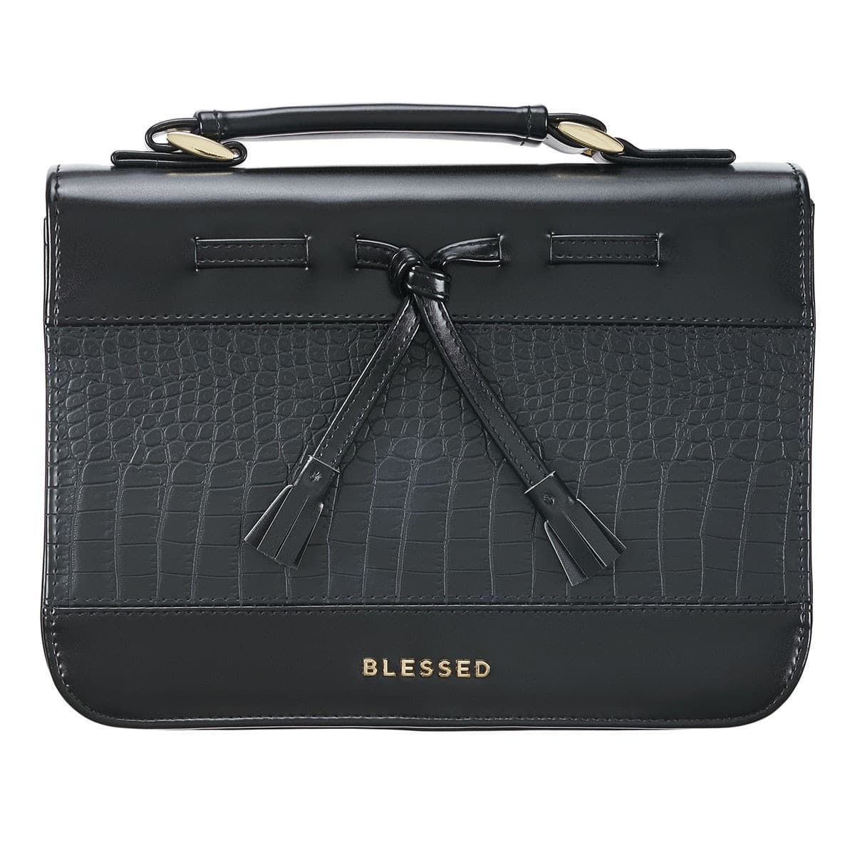 Blessed Black Croc Faux Leather Fashion Bible Case with Tassels - Large