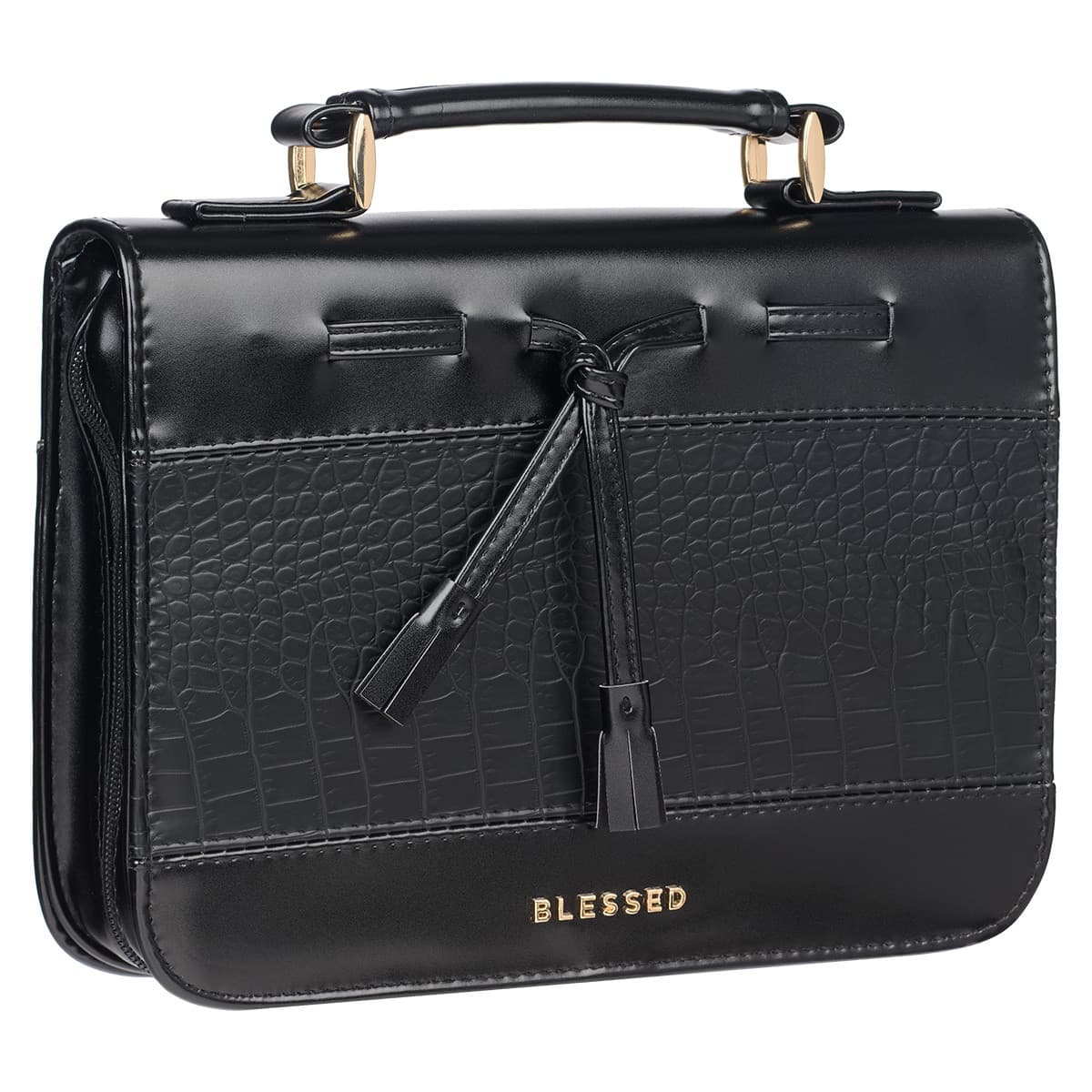 Blessed Black Croc Faux Leather Fashion Bible Case with Tassels - Large, picture 4