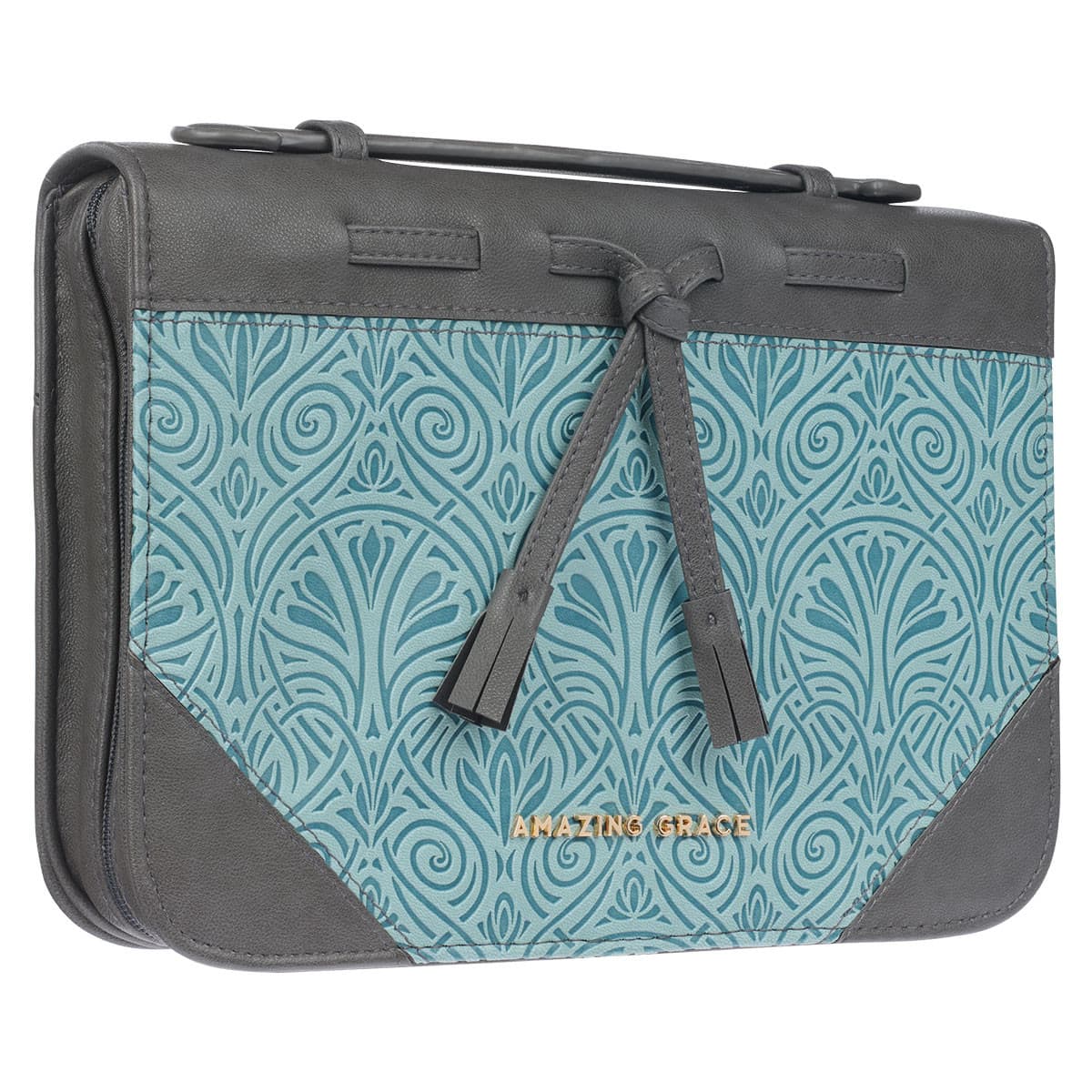 Amazing Grace Gray and Turquoise Faux Leather Fashion Bible Case with Tassels - Extra Large, picture 4