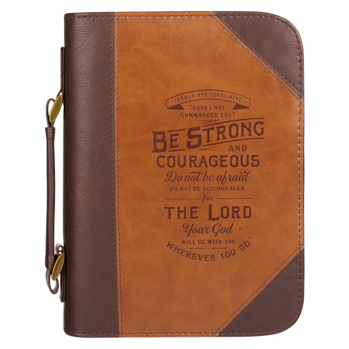 Do Not Be Afraid – Joshua 1:9 Two-tone Toffee and Chocolate Brown Faux Leather Bible Case  - Extra Large