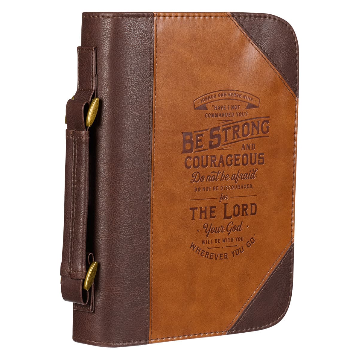 Do Not Be Afraid – Joshua 1:9 Two-tone Toffee and Chocolate Brown Faux Leather Bible Case  - Extra Large, picture 4