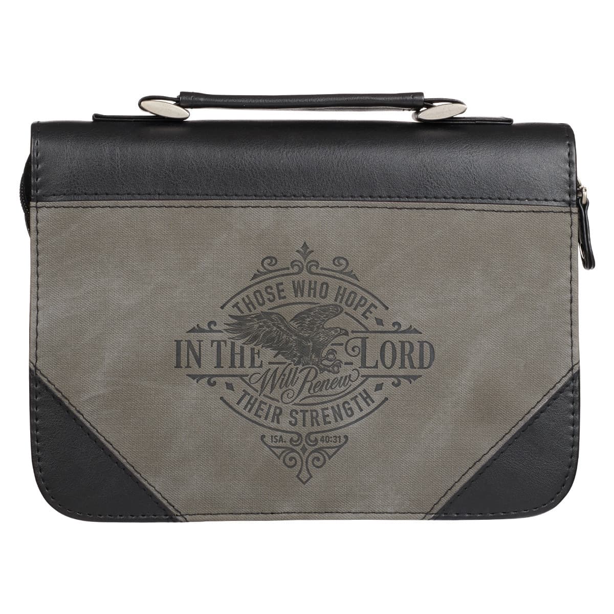 Hope in the LORD – Isaiah 40:31 Two-tone Black and Gray Faux Leather Classic Bible Case - Extra Large