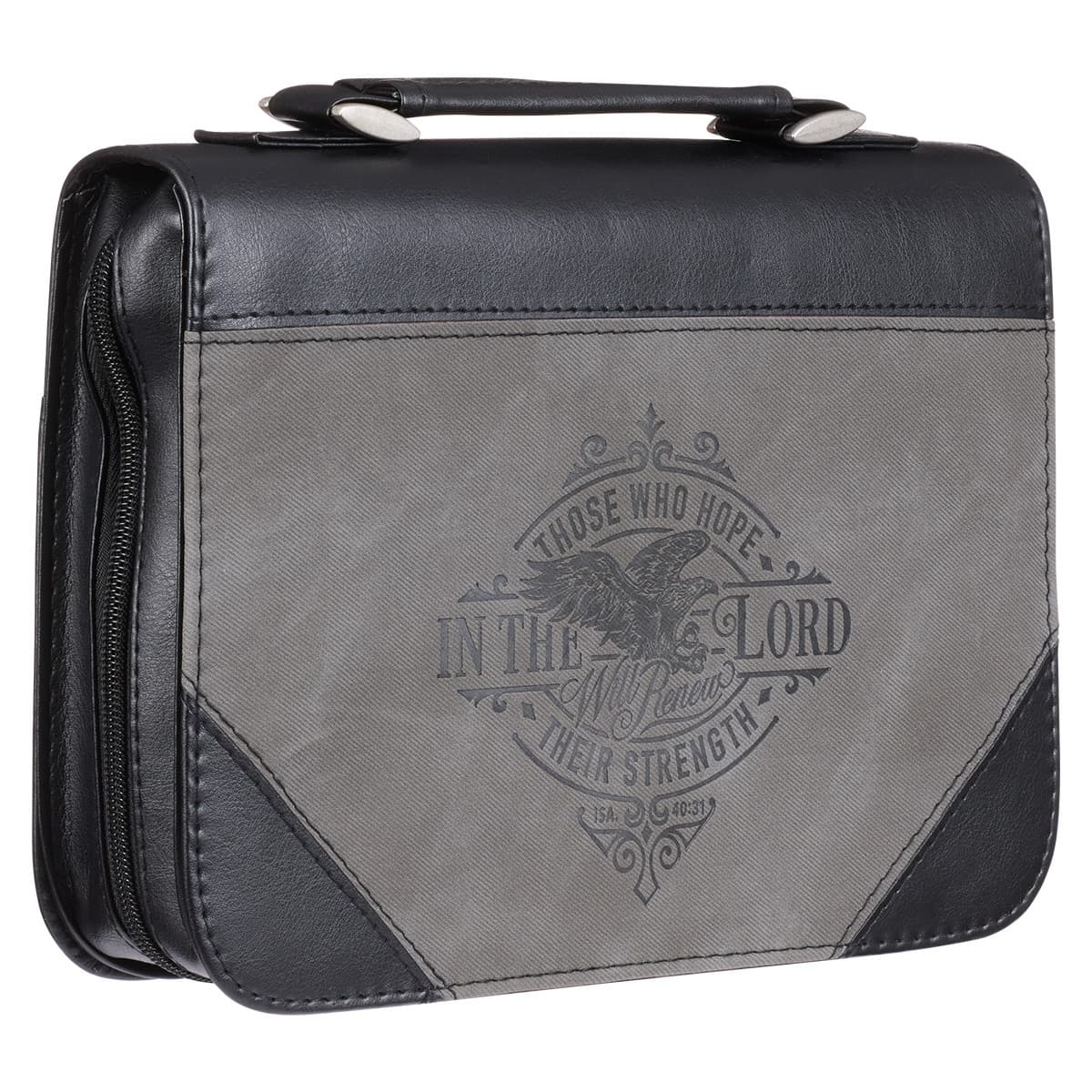 Hope in the LORD – Isaiah 40:31 Two-tone Black and Gray Faux Leather Classic Bible Case - Extra Large, picture 4