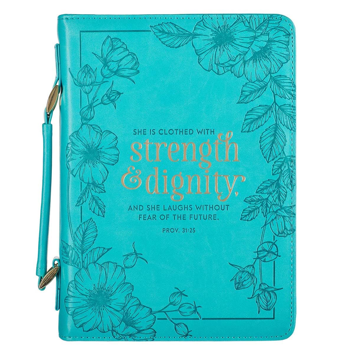 Strength & Dignity - Proverbs 31:25 Teal Faux Leather Bible Case - Large