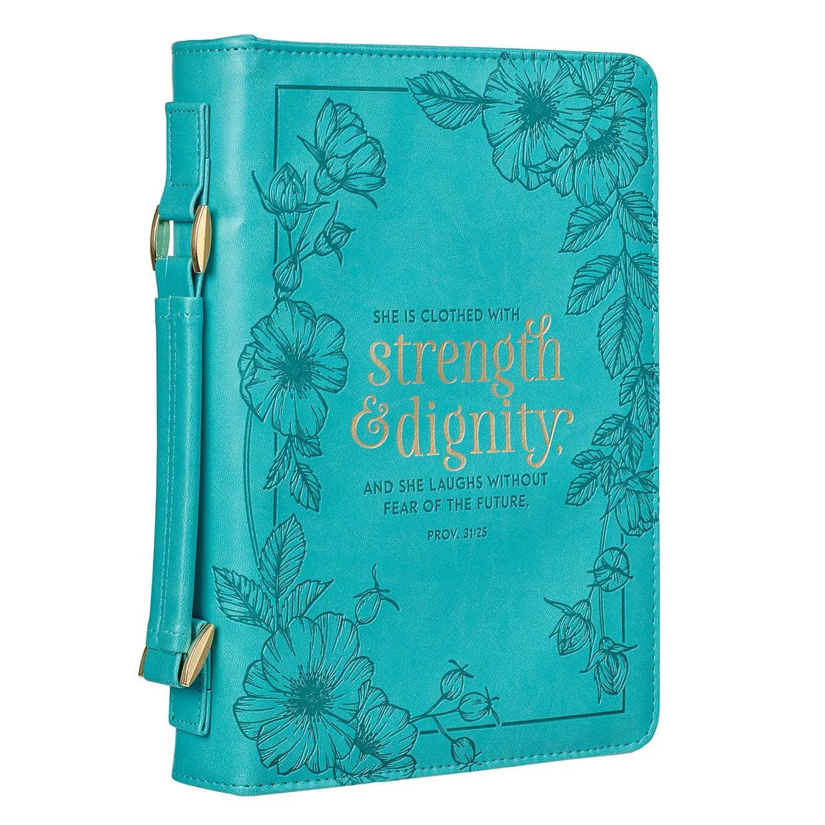 Strength & Dignity - Proverbs 31:25 Teal Faux Leather Bible Case - Large, picture 4