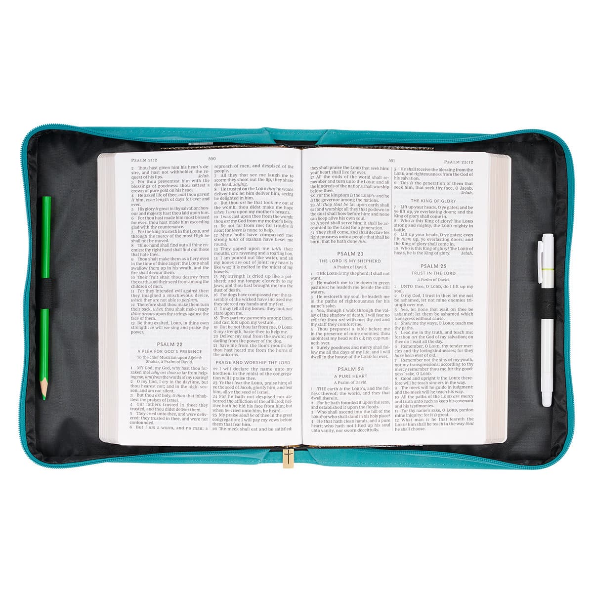 Strength & Dignity - Proverbs 31:25 Teal Faux Leather Bible Case - Large, picture 5