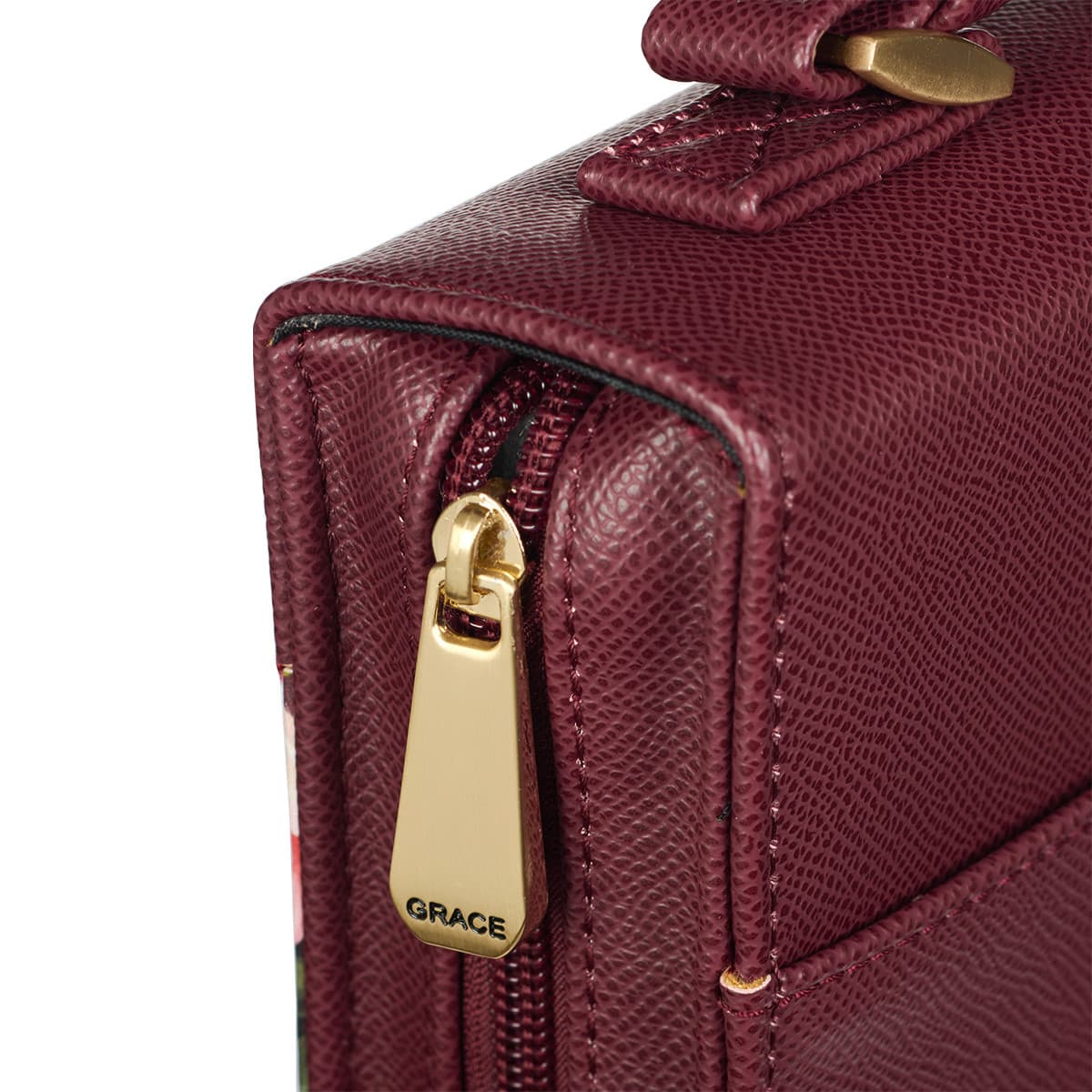 Strong and Courageous – Joshua 1:9 Merlot Bouquet Faux Leather Large Bible Case, picture 6