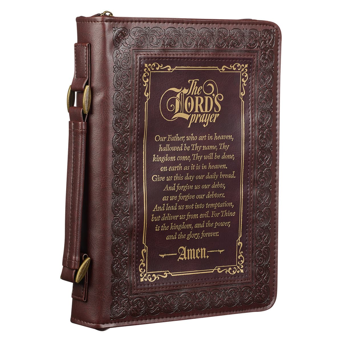 The LORD's Prayer - Matthew 6: 9-13 Walnut and Burgundy Faux Leather Classic Bible Case, picture 3