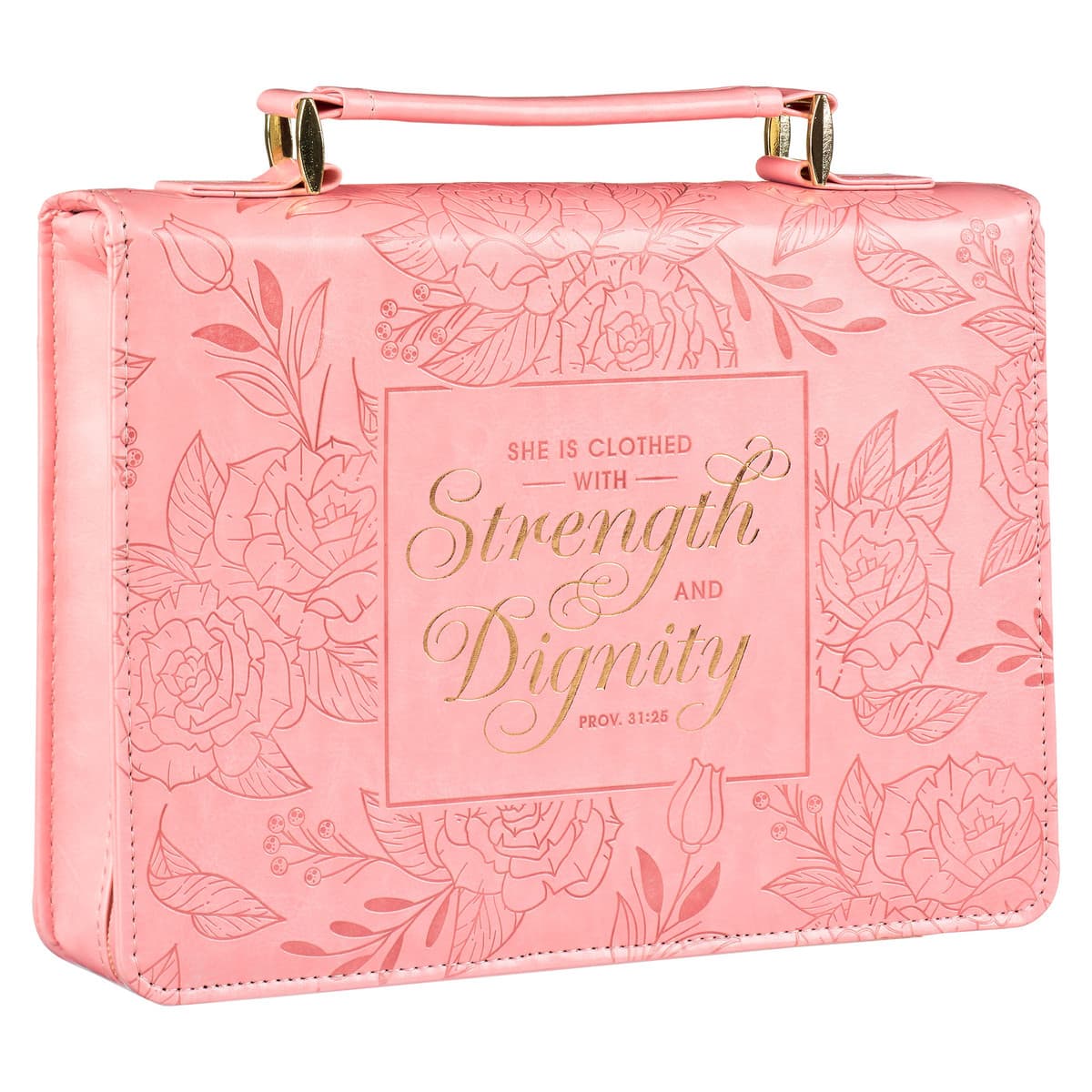 Strength and Dignity - Proverbs 31:25 Rose Pink Faux Leather Bible Case - Large, picture 3