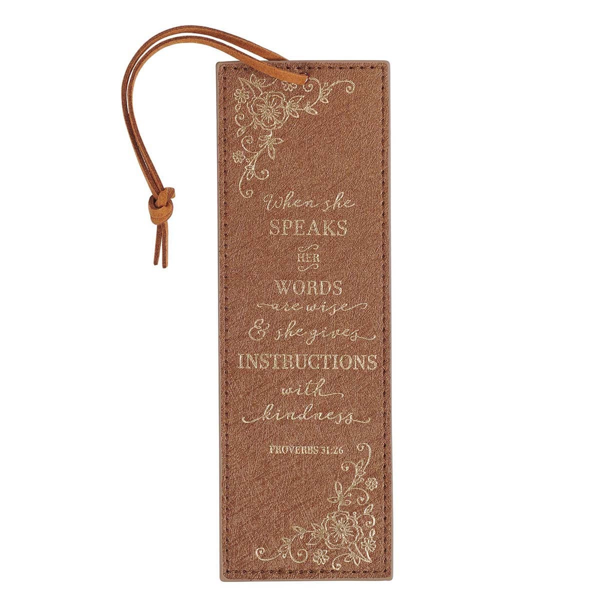 When She Speaks - Proverbs 31:26 Faux Leather Bookmark