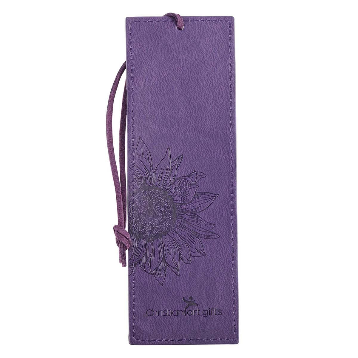 Strength and Dignity - Proverbs 31:25 Purple Sunflower Faux Leather Bookmark, picture 2