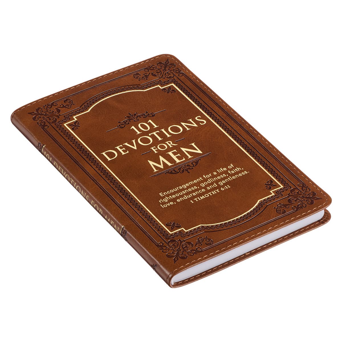 101 Devotions for Men - 1 Timothy 6:11 Tawny Brown Faux Leather Devotional, picture 3
