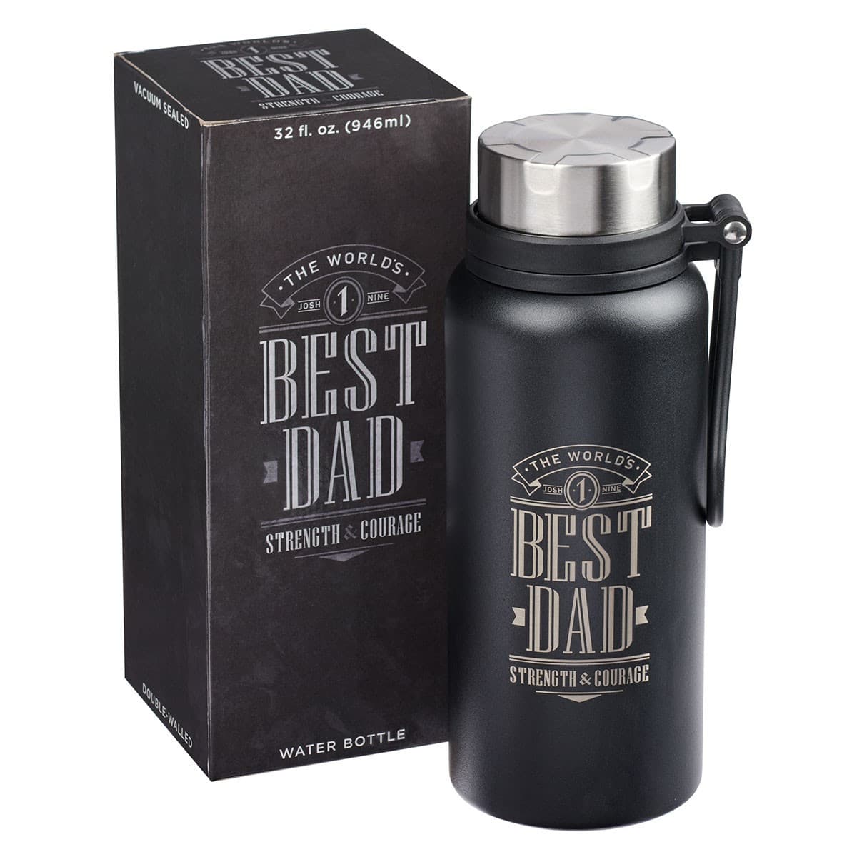 The World's Best Dad - Joshua 1:9 Stainless Steel Water Bottle, picture 3