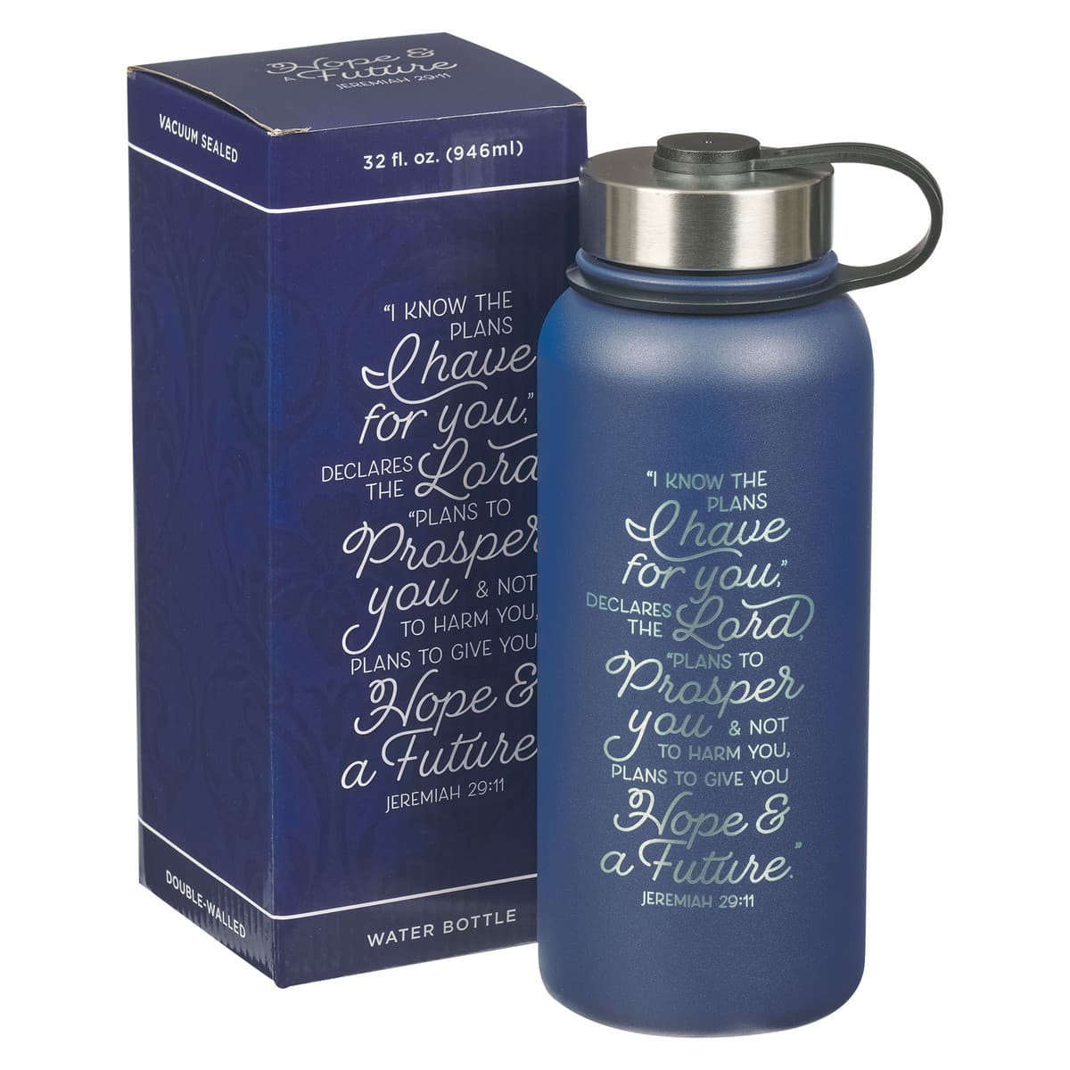 I Know the Plan - Jeremiah 29:11 Blue Stainless Steel Water Bottle, picture 3