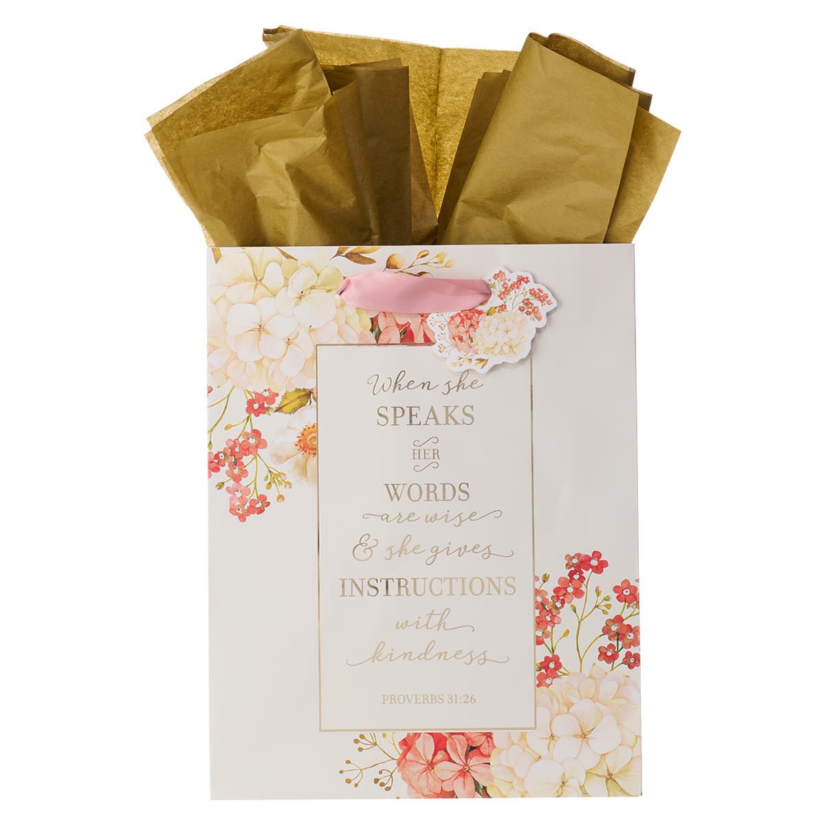 When She Speaks - Proverbs 31:26 Medium Gift Bag in Pink with Tissue Paper
