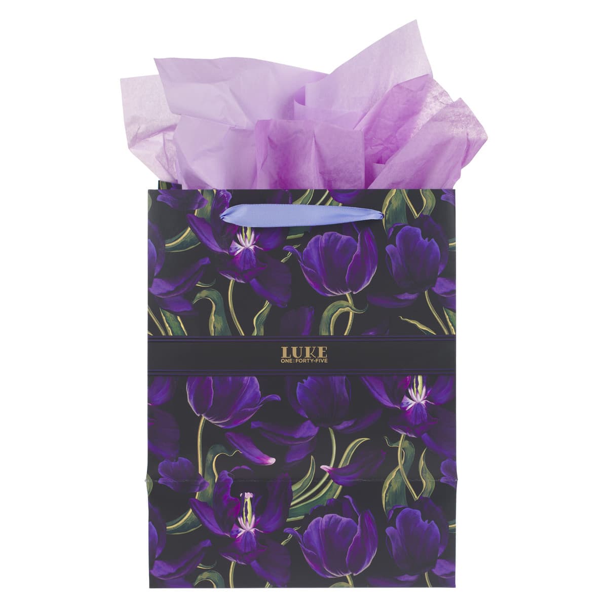 Blessed - Luke 1:45 Purple Tulip Large Portrait Gift Bag with Card Set, picture 2