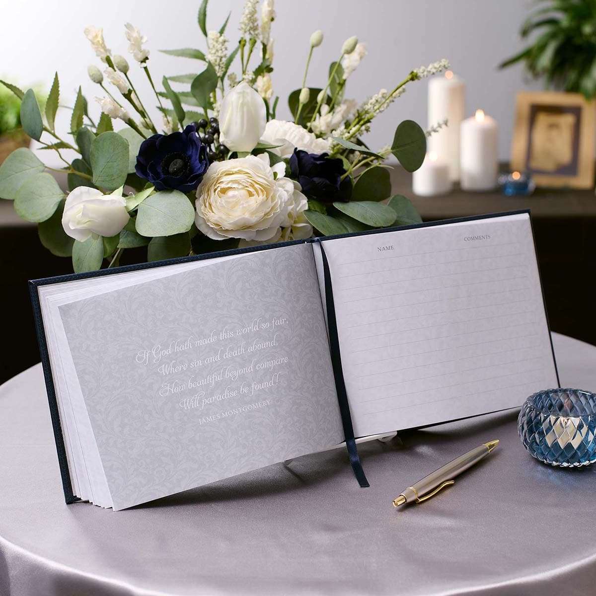 In Loving Memory Navy Faux Leather Medium Guest Book, picture 10
