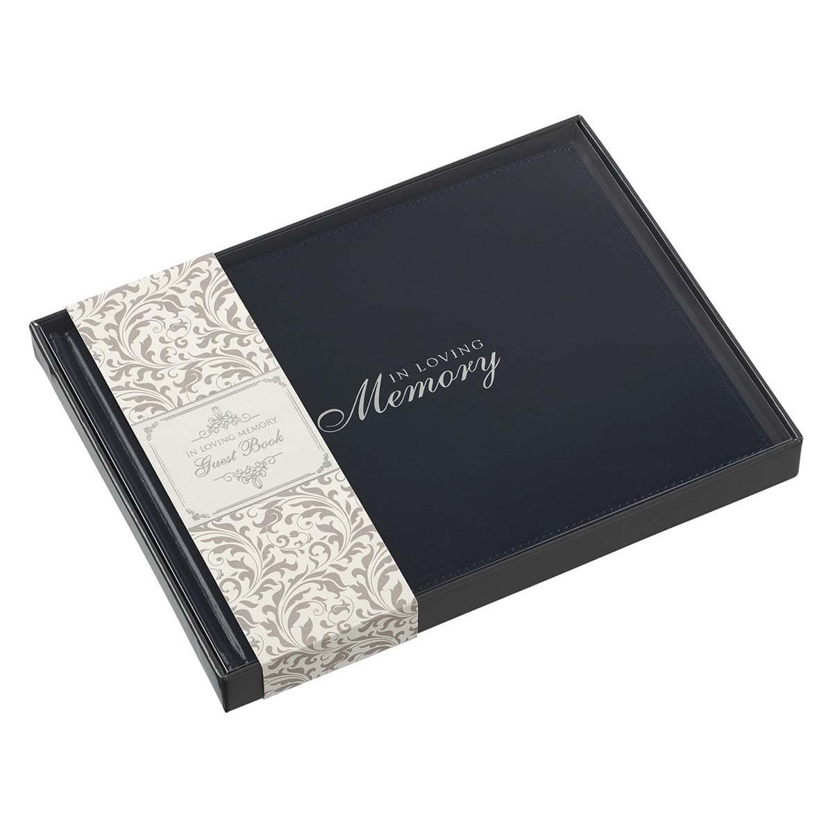 In Loving Memory Navy Faux Leather Medium Guest Book, picture 5