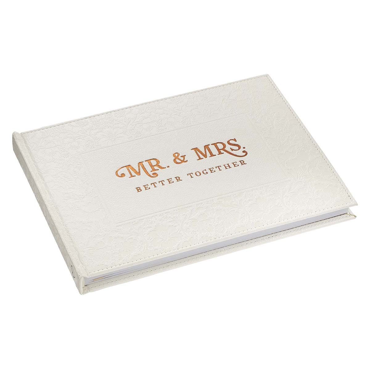 Mr. & Mrs. Medium White Faux Leather Wedding Guest Book, picture 4