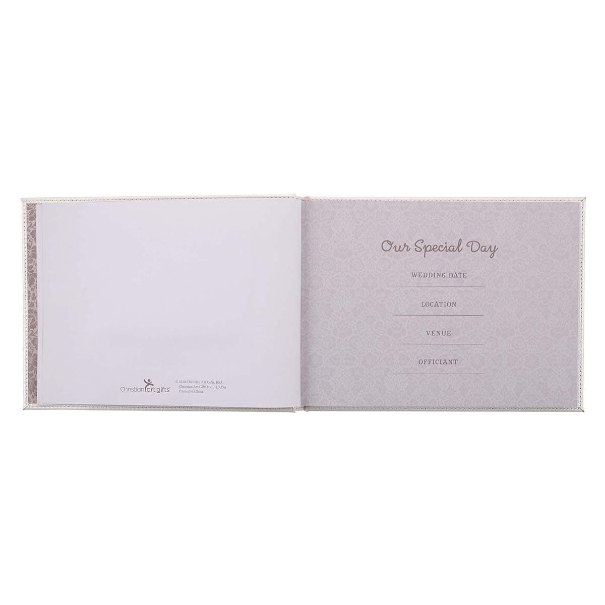 Mr. & Mrs. Medium White Faux Leather Wedding Guest Book, picture 6