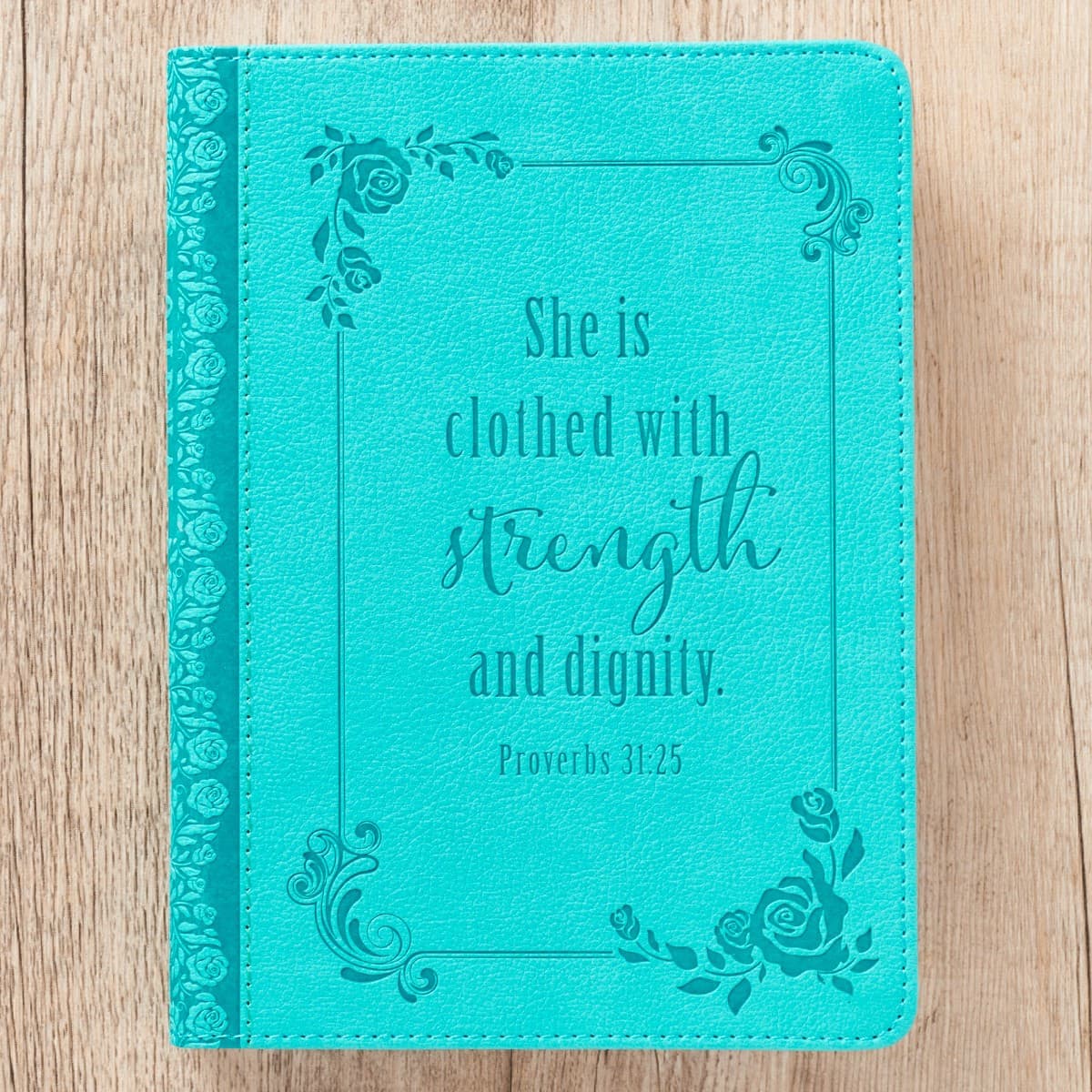 Strength and Dignity - Proverbs 31:25 Teal Faux Leather Handy-sized Journal, picture 4