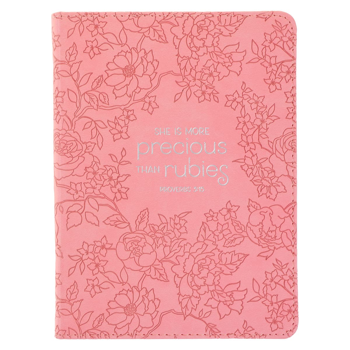More Precious than Rubies - Proverbs 31:26 Strawberry Pink Handy-sized Faux Leather Journal
