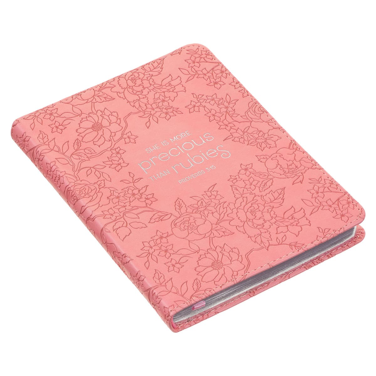 More Precious than Rubies - Proverbs 31:26 Strawberry Pink Handy-sized Faux Leather Journal, picture 3