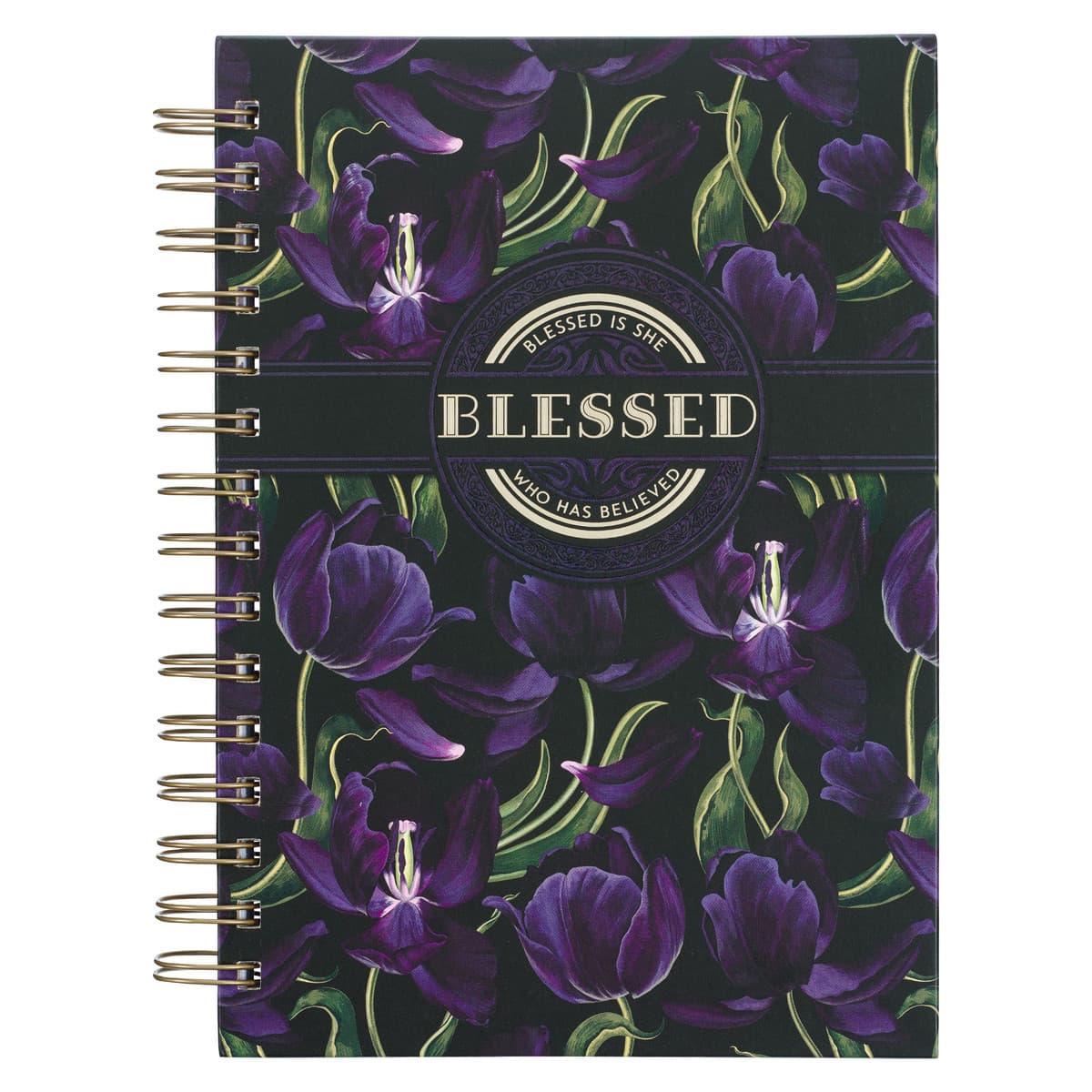 Blessed is She - Luke 1:45 Purple Tulip Large Wirebound Journal