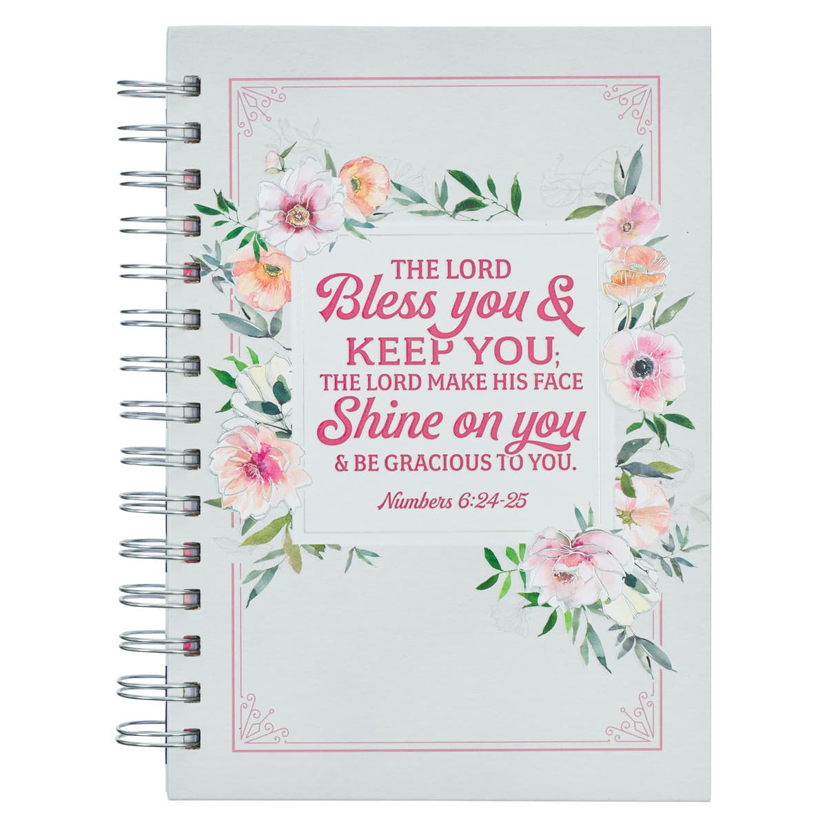 Bless You and Keep You - Numbers 6:24-25 White and Pink Floral Wirebound Journal