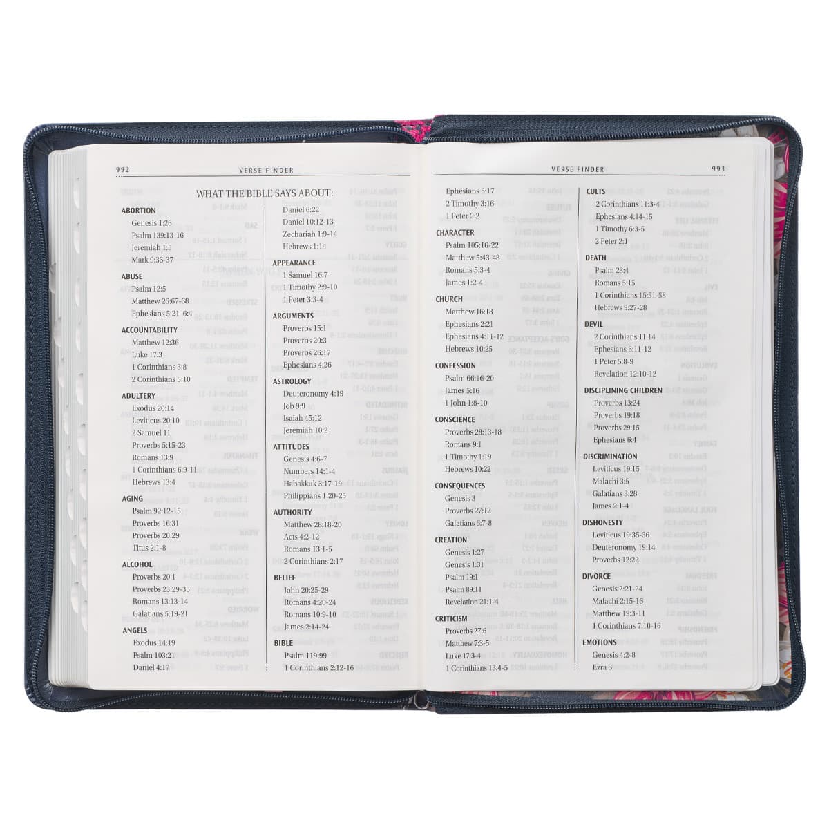 Floral Blue Faux Leather King James Version Deluxe Gift Bible with Thumb Index and Zippered Closure, picture 10