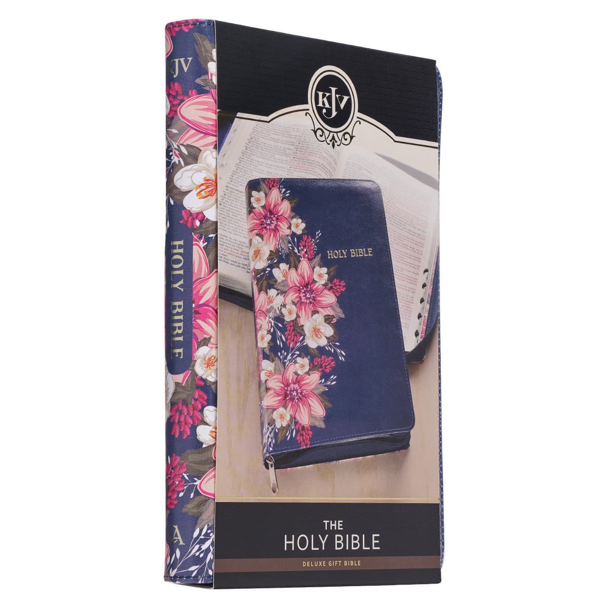Floral Blue Faux Leather King James Version Deluxe Gift Bible with Thumb Index and Zippered Closure, picture 11