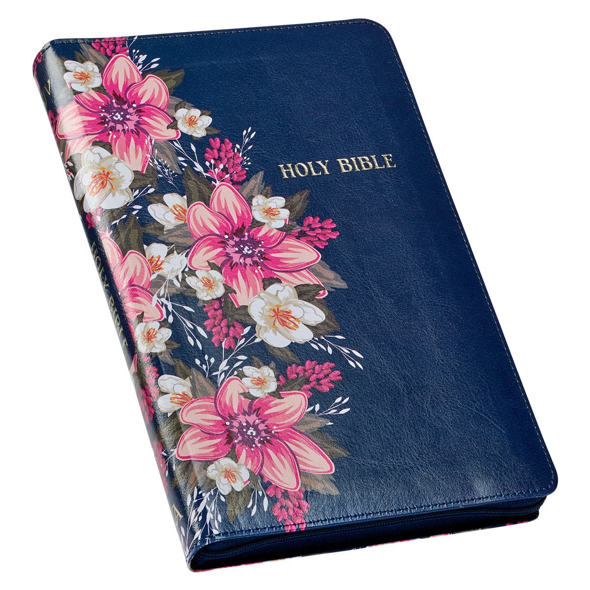 Floral Blue Faux Leather King James Version Deluxe Gift Bible with Thumb Index and Zippered Closure, picture 3